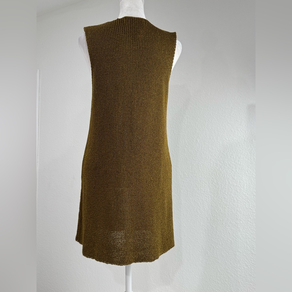 Vintage Carole Little Olive Gold Metallic Sleeveless Button Up Knit Dress S Mini - Picture 2 of 8